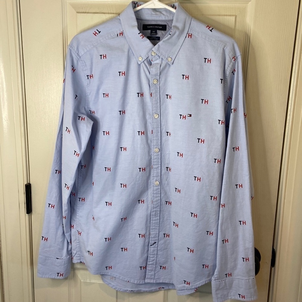 Tommy Hilfiger blue button down shirt slim fit - Picture 2 of 5